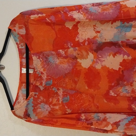 Sheer Orange/Red/Pink Floral Tunic Top size 2XL by Come & See - Picture 11 of 13